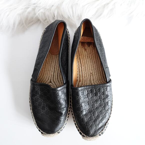 Gucci Guccisima Black GG Logo Leather Espadrilles size 36.5 - Picture 2 of 13